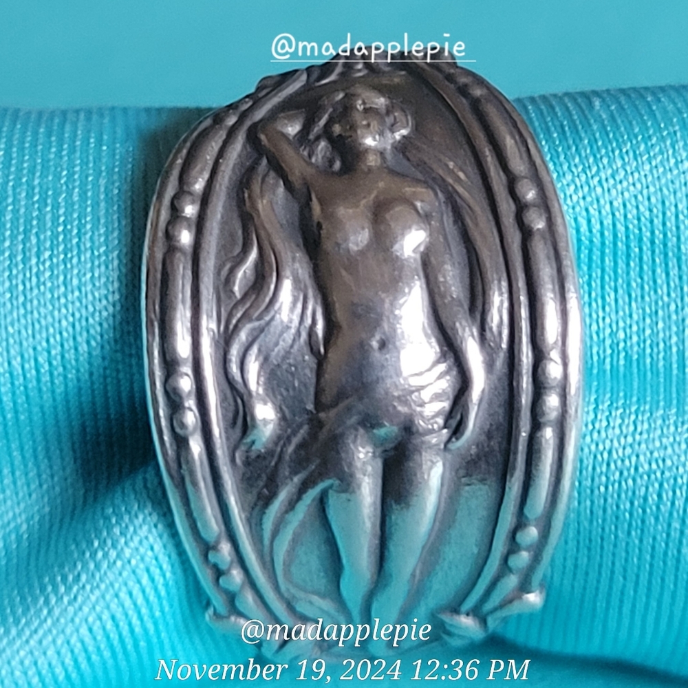 Vintage Sterling Silver Spoon Ring Goddess Woman Nude Muse Nymph Designer #134 - Picture 2 of 10